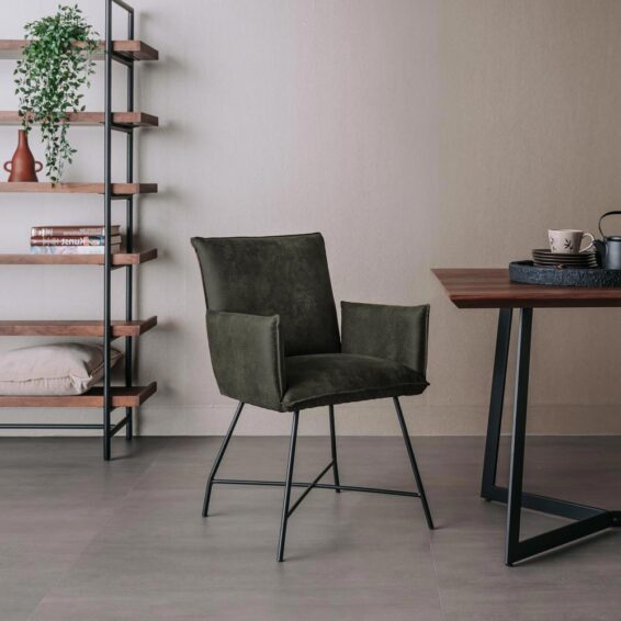 Tower Living Eetkamerstoel Trofa Met Armleuningen - Stof Amazon 17 Green Sfeerfoto (2)