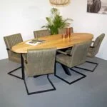 Eetkamerstoel Rico Eco leer Yacht Moss 59 met Ovale eiken eettafel rustiek 240 cm