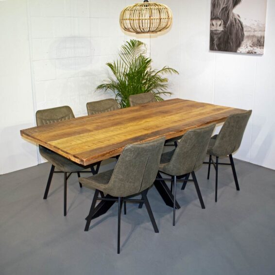 Eetkamerstoel Patron - Eco-leer Jacht Green met Eettafel Mango – Recht