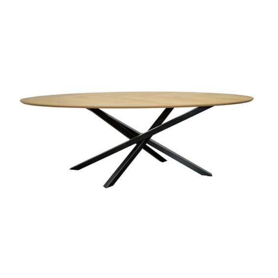 Eettafel Eiken Ovaal Visgraat ECO Blanke Skylt lak Vooraanzicht