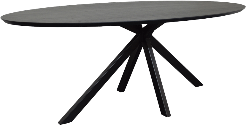 Eettafel Eiken Ovaal ECO Zwarte Skylt lak en Matrix onderstel Vooraanzicht Schuin PNG