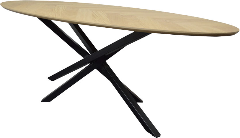 Zazuhome Eettafel Eiken Ovaal Visgraat ECO Blanke Skylt lak Vooraanzicht Schuin ECO PNG