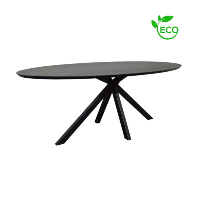 Eettafel Eiken Ovaal ECO Zwarte Skylt Lak En Matrix Onderstel Vooraanzicht Schuin ECO