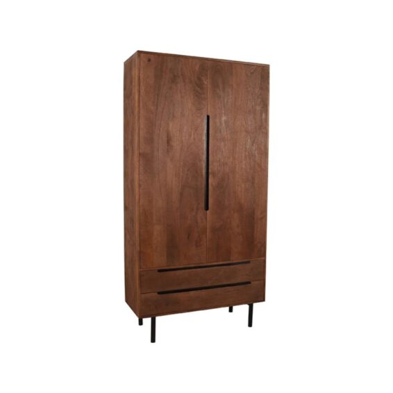 LABEL51 - Hoge_Kast_Rio_2-Deurs_Espresso_Mangohout_100x40x200_Cm_Perspectief