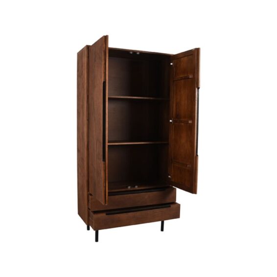 LABEL51 - Hoge_Kast_Rio_2-Deurs_Espresso_Mangohout_100x40x200_Cm_Perspectief2