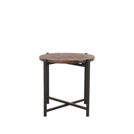 LABEL51 - Bijzettafel_Dox_40x40x40_cm_Espresso_Mangohout_Zwart_Metaal_Voorkant