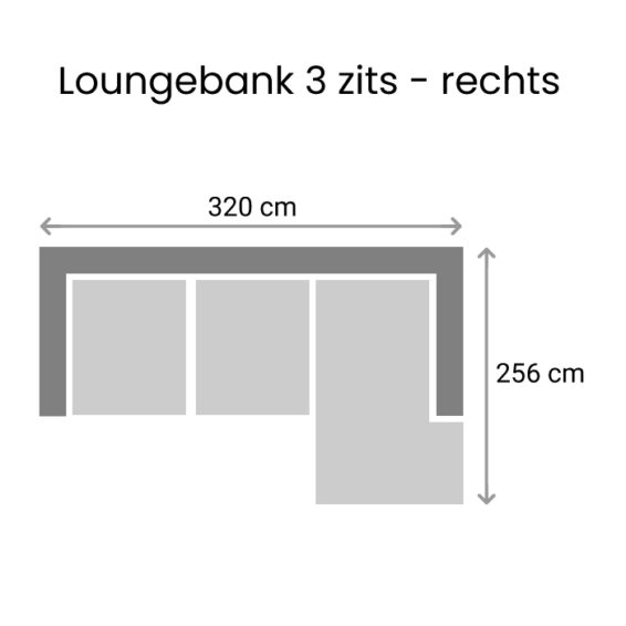 Loungebank Rotterdam 3-zits - Rechts - Afmetingen