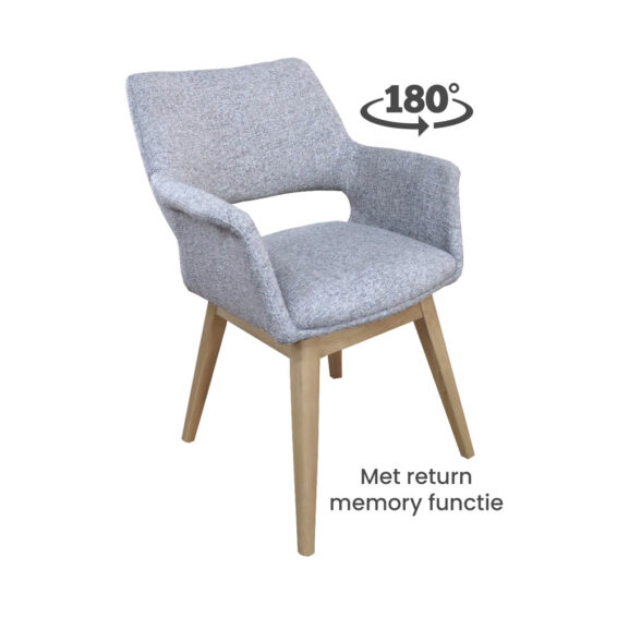 Eetkamerstoel Josha Met 180° Draaibare Houten Stoelpoot - Stof Oasis Ashgrey 40 - Vooraanzicht Schuin (2)