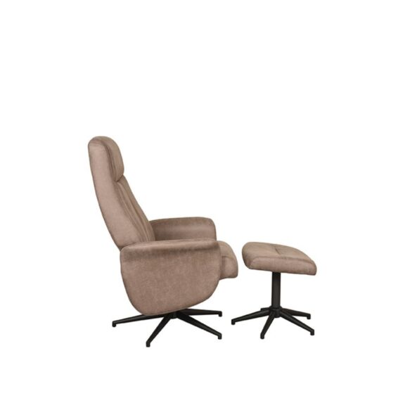 LABEL51 Relaxfauteuil Bergen Ottomane 77x76x105 Cm Taupe Micro Suede Zijkant V2